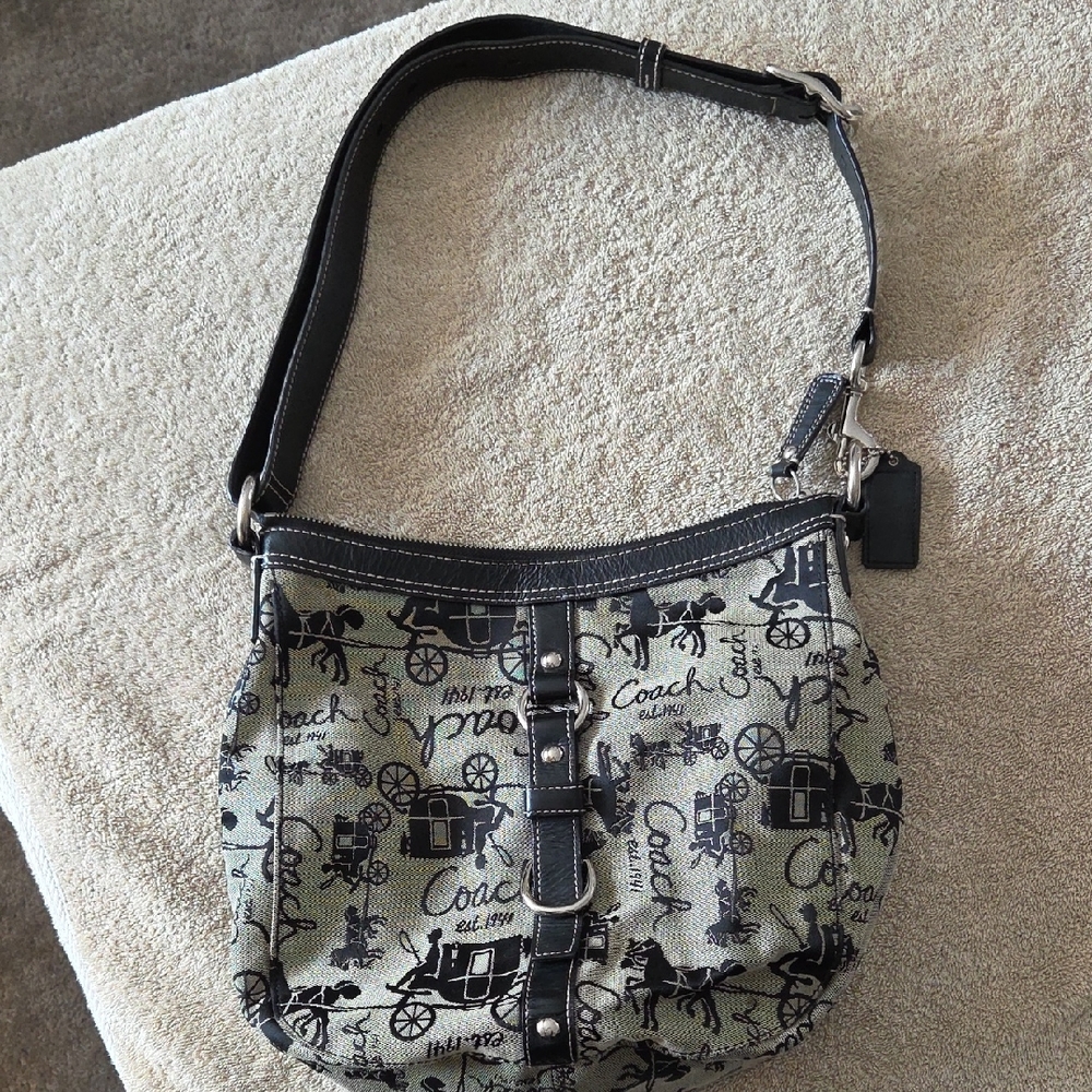 Coach Black and Tan Carriage Print Shoulder Bag